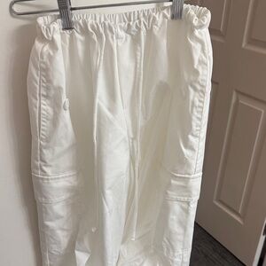 White Drawstring Cargo Joggers